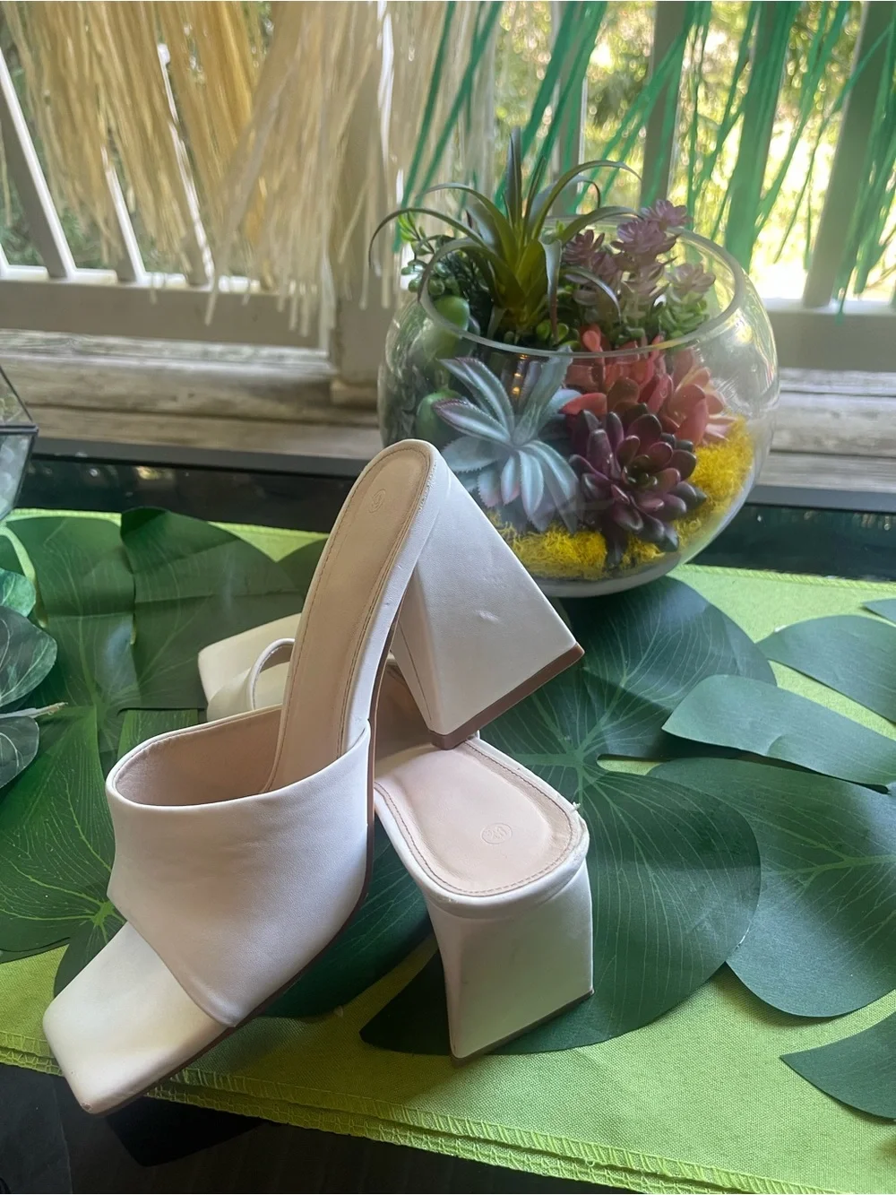 White Open-Toe Slide Heels - Women's Fashion Mules